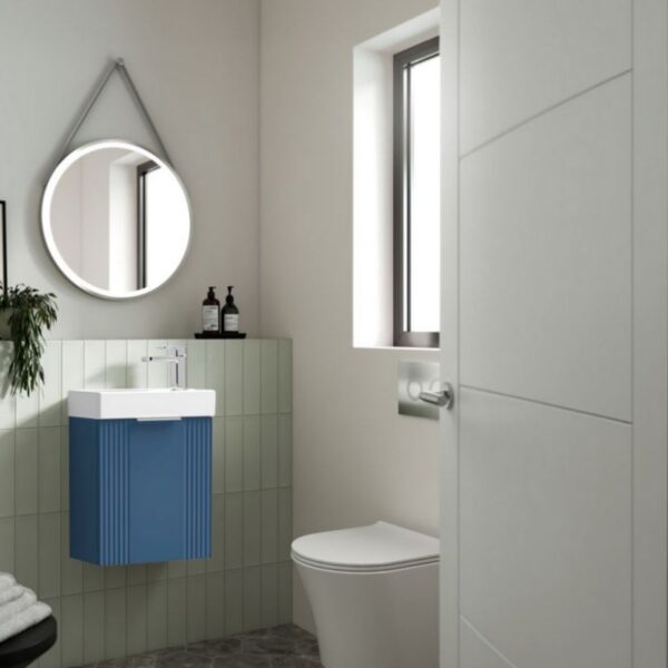 Nuie Satin Blue Deco Cloakroom 400mm 1-Door Wall Hung Vanity Unit - Image 2