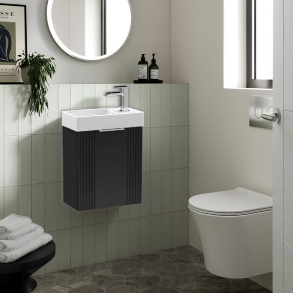 Soft Black Deco Cloakroom 400mm 1-Door Wall Hung Vanity Unit - Image 2