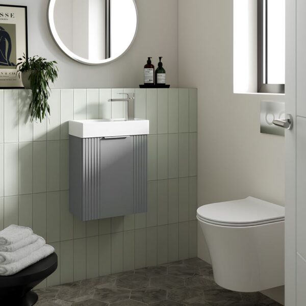 Satin Grey Deco Cloakroom 400mm 1-Door Wall Hung Vanity Unit - Image 2