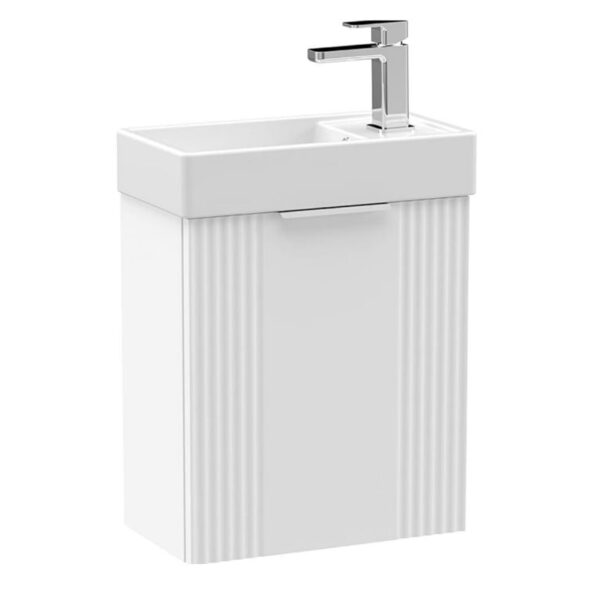 Satin White Deco Cloakroom 400mm 1-Door Wall Hung Vanity Unit