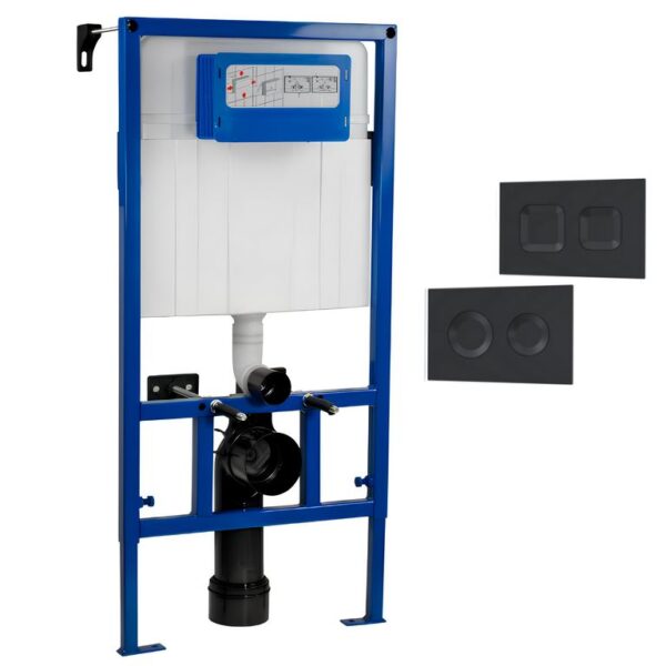 Nuie Mid Height Wall Hung Toilet Frame with Dual Flush Concealed Cistern & Black Push Button