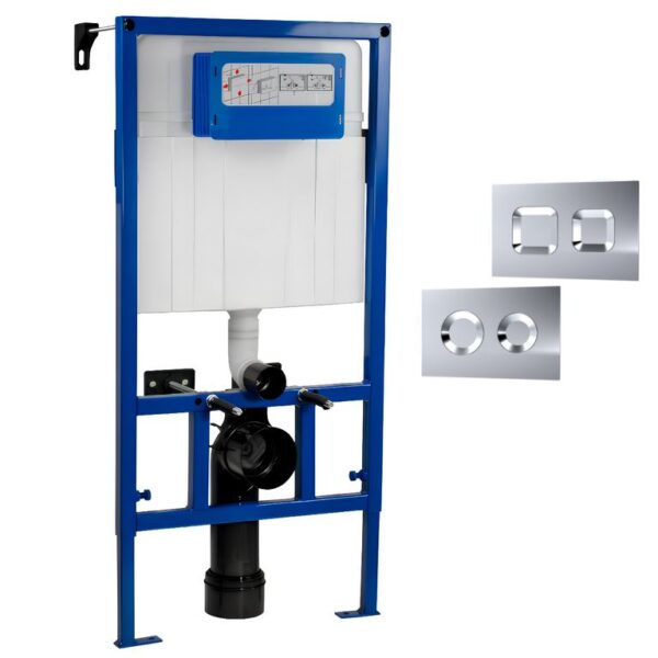 Nuie Mid Height Wall Hung Toilet Frame with Dual Flush Concealed Cistern & Chrome Push Button