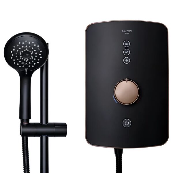 Triton Amala Electric Shower 8.5kW & 9.5kW - Black With Brushed Copper Trim - 9.5kW