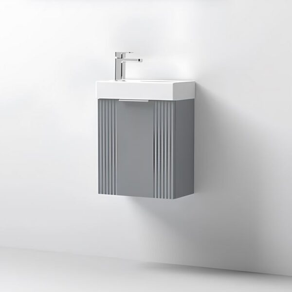 Satin Grey Deco Cloakroom 400mm 1-Door Wall Hung Vanity Unit - Image 3
