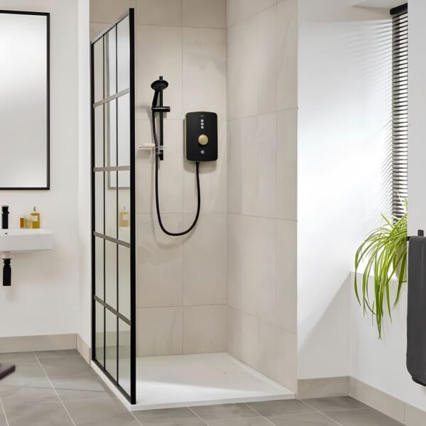 Triton Amala Electric Shower 8.5kW & 9.5kW – Black With Brushed Brass Trim - Image 2