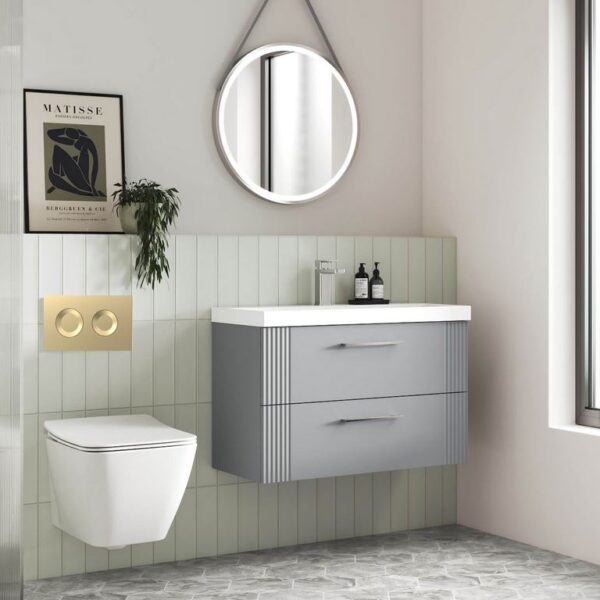 Nuie Mid Height Wall Hung Toilet Frame with Dual Flush Concealed Cistern & Brushed Brass Push Button - Image 3