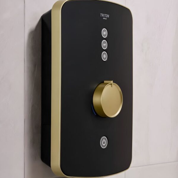 Triton Amala Electric Shower 8.5kW & 9.5kW – Black With Brushed Brass Trim - Image 4