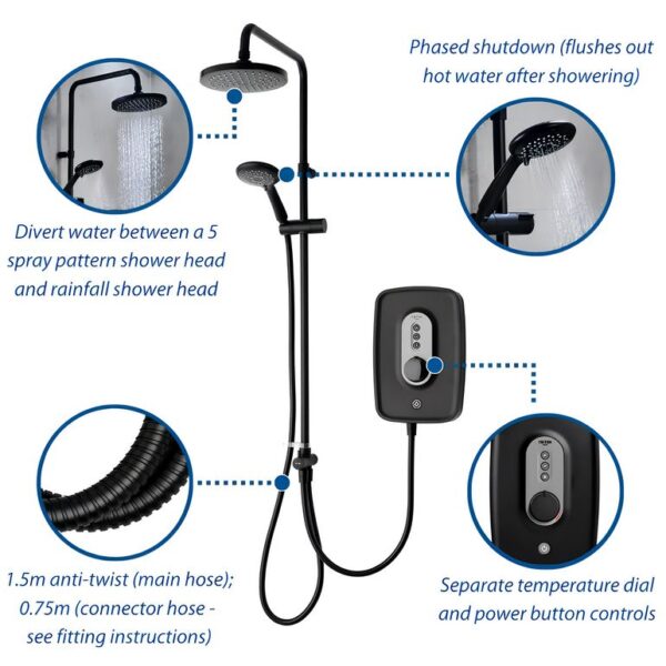 Triton Danzi DuElec® Electric Shower 9.5kW - Black - Image 3