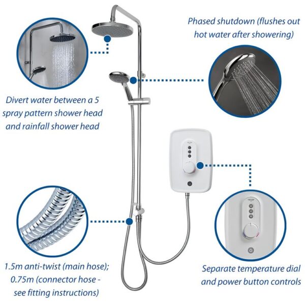 Triton Danzi DuElec® Electric Shower 9.5kW or 10.5kW – Chrome & White - Image 5