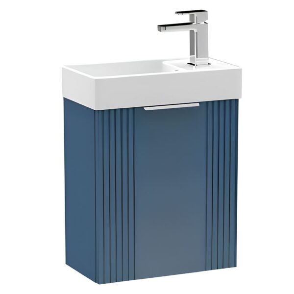 Satin Blue Deco Cloakroom 400mm 1-Door Wall Hung Vanity Unit