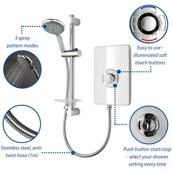 Triton Aspirante Electric Shower 8.5kW or 9.5kW – Gloss White - Image 5