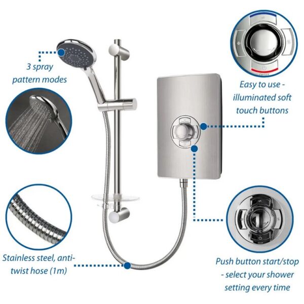 Triton Aspirante Electric Shower 8.5kW or 9.5kW – Brushed Steel - Image 4