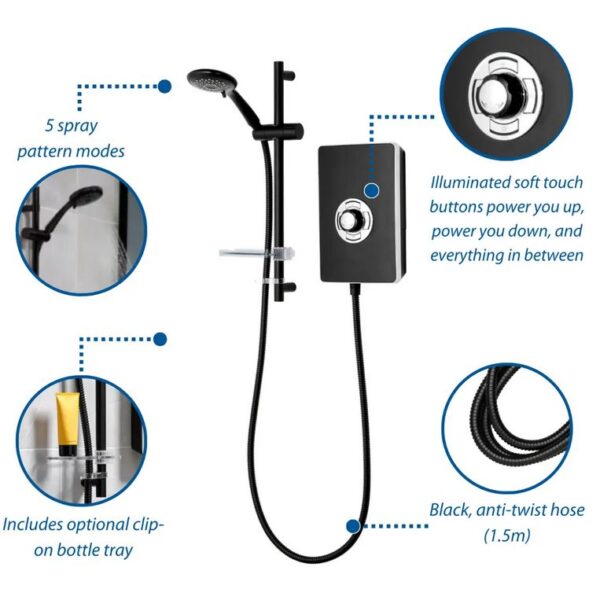 Triton Aspirante Electric Shower 8.5kW or 9.5kW – Matt Black - Image 4