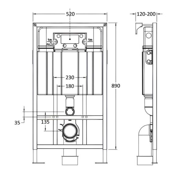 Nuie Mid Height Wall Hung Toilet Frame with Dual Flush Concealed Cistern & White Push Button - Image 7