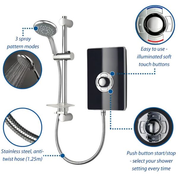 Triton Aspirante Electric Shower 8.5kW or 9.5kW – Gloss Black - Image 3