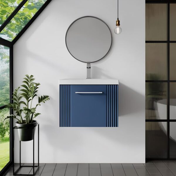 Nuie Satin Blue Deco 500mm 1-Drawer Wall Hung Vanity Unit - Image 2