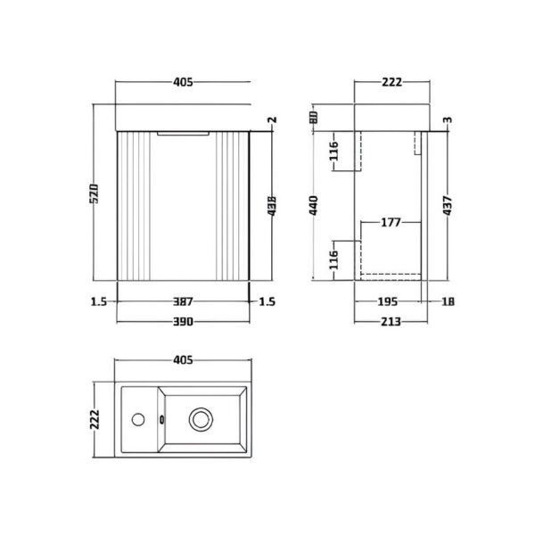 Satin Grey Deco Cloakroom 400mm 1-Door Wall Hung Vanity Unit - Image 6