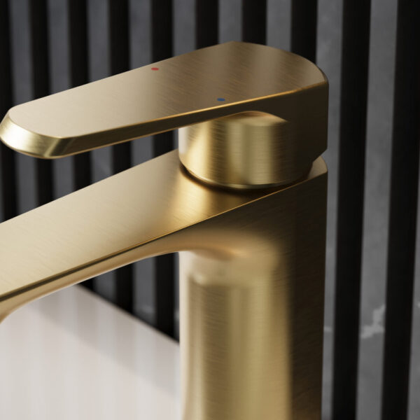 Sognare Montana Mono Tall High Rise Basin Mixer in Brushed Brass Bathroom Tap - Image 3