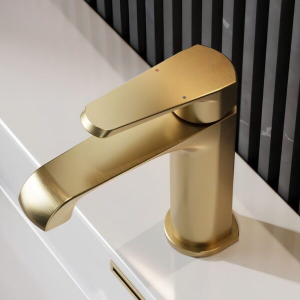 Sognare Montana Mono Basin Mixer in Brushed Brass Bathroom Tap - Image 4