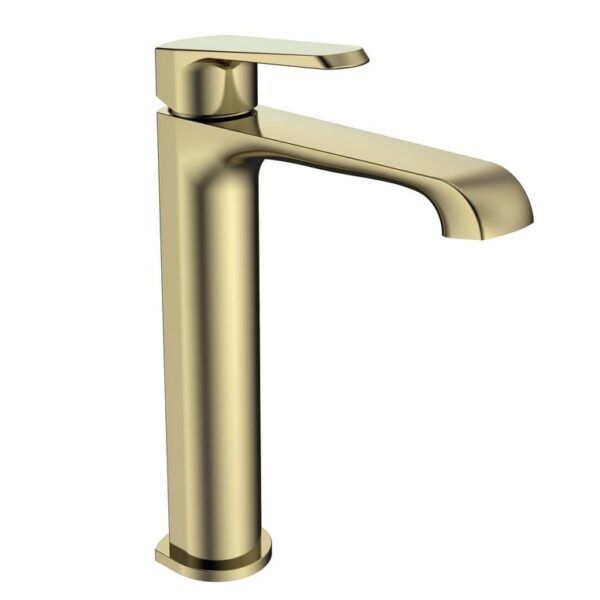 Sognare Montana Mono Tall High Rise Basin Mixer in Brushed Brass Bathroom Tap
