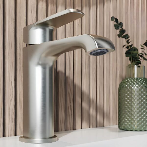 Sognare Montana Mini Mono Basin Mixer in Brushed Nickel Bathroom Tap - Image 2