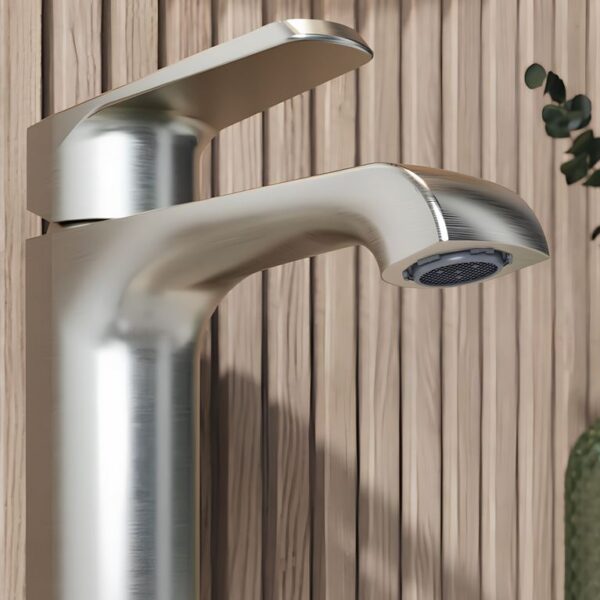 Sognare Montana Mono Tall High Rise Basin Mixer in Brushed Nickel Bathroom Tap - Image 3