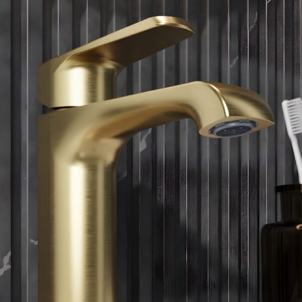 Sognare Montana Mono Tall High Rise Basin Mixer in Brushed Brass Bathroom Tap - Image 2