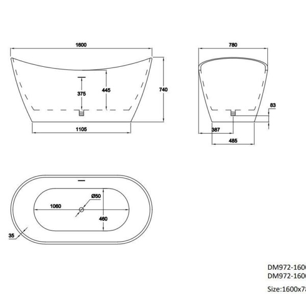 Matt Grey Girona 1600mm Free Standing Bath - Image 7