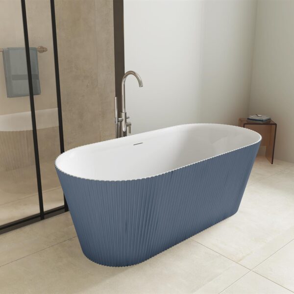 Matt Blue Pacha 1600mm Fluted Free Standing Bath - Image 4