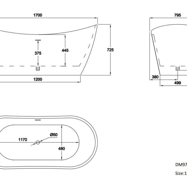 Matt Black Girona 1600mm & 1700mm Free Standing Bath - Image 7