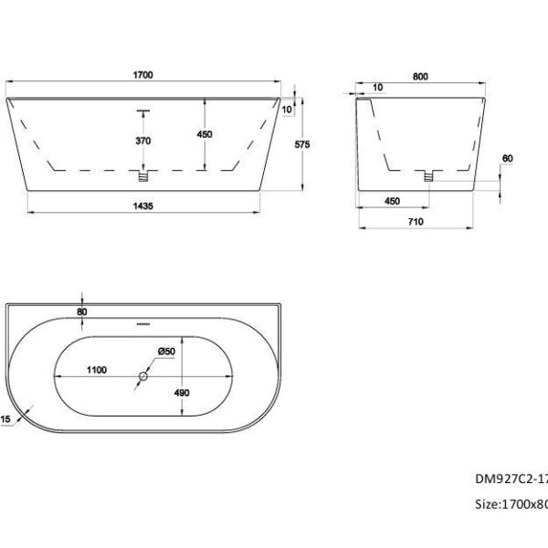 Miamo Matt Grey 1700mm Round Free Standing Bath - Image 7