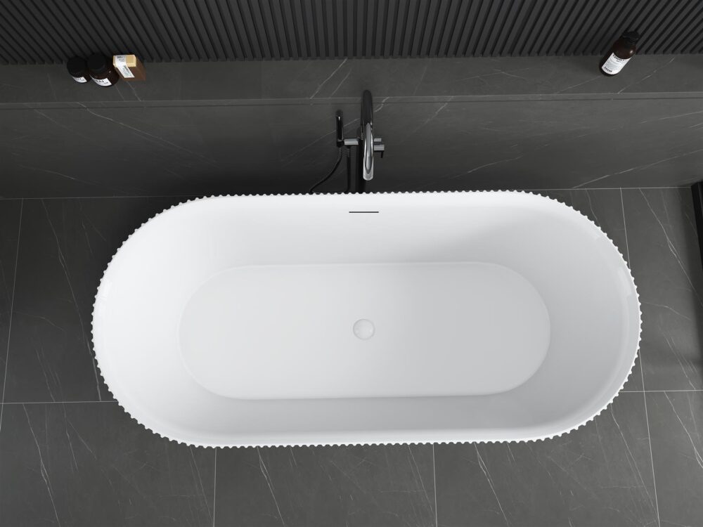 Matt Blue Pacha 1600mm Fluted Free Standing Bath - Image 5