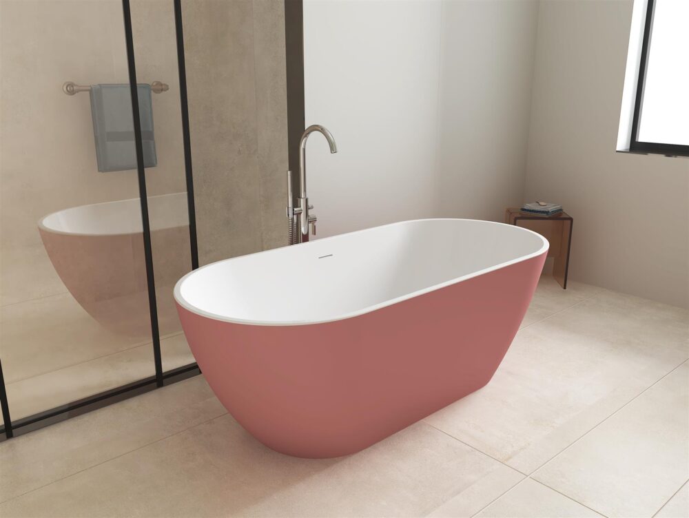 Matt Pink Malcao 1550mm Free Standing Bath - Image 3
