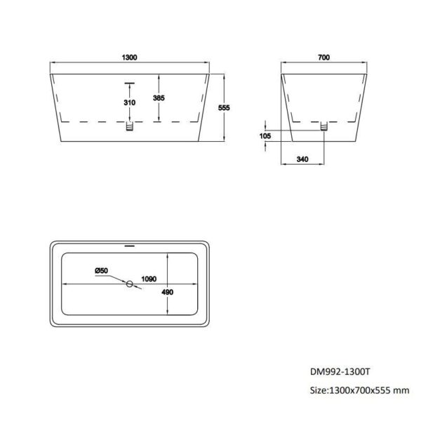 Glossy White Monitos 1300mm Free Standing Bath - Image 5