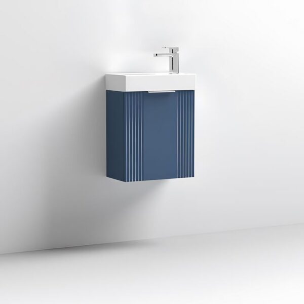 Nuie Satin Blue Deco Cloakroom 400mm 1-Door Wall Hung Vanity Unit - Image 3