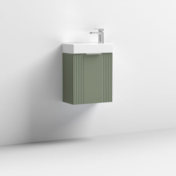 Satin Green Deco Cloakroom 400mm 1-Door Wall Hung Vanity Unit - Image 3