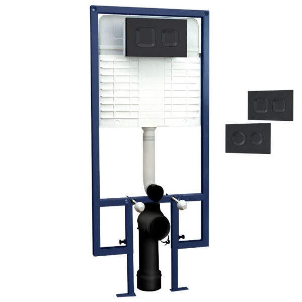 Nuie Wall Hung Toilet Frame 1136mm-1336mm with Black Dual Flush Concealed Cistern