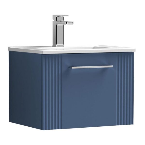 Nuie Satin Blue Deco 500mm 1-Drawer Wall Hung Vanity Unit