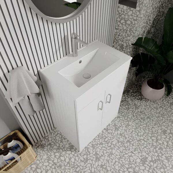 Nuie Eden Floor Standing 600mm Bathroom Cabinet & Basin – White Gloss - Image 2