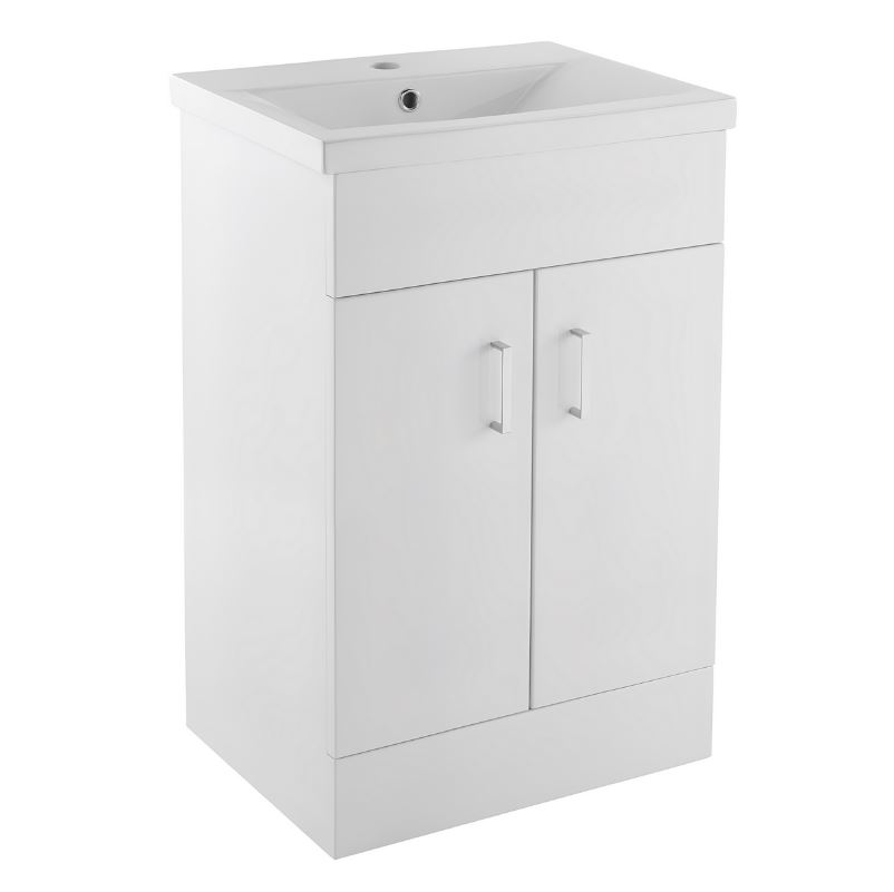 Nuie Eden Floor Standing 500mm Bathroom Cabinet & Basin - White Gloss