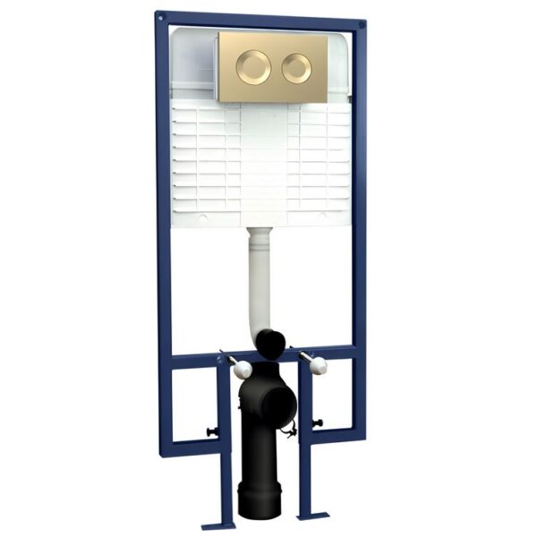 Nuie Wall Hung Toilet Frame 1136mm-1336mm with Brushed Brass Dual Flush Concealed Cistern - Image 2