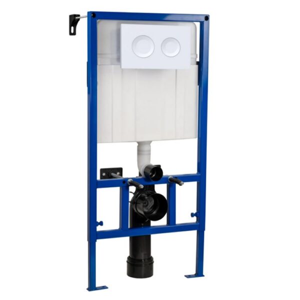 Nuie Mid Height Wall Hung Toilet Frame with Dual Flush Concealed Cistern & White Push Button - Image 4