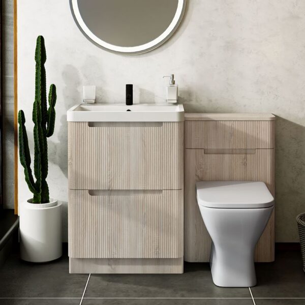 Fluted Oak Bathroom Vanity Unit Furniture Suite WC Unit & Basin