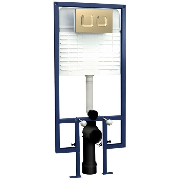Nuie Wall Hung Toilet Frame 1136mm-1336mm with Brushed Brass Dual Flush Concealed Cistern - Image 3