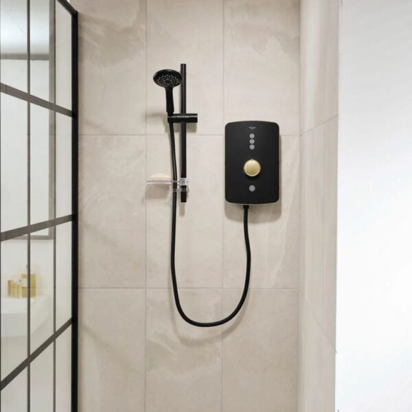 Triton Amala Electric Shower 8.5kW & 9.5kW – Black With Brushed Brass Trim - Image 3