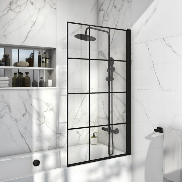 Sognare S6 Grid Square Bath Screen - Matt Black Finish - Reversible - Image 2