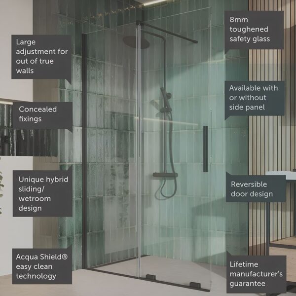 Sognare Momentum 8mm Sliding Shower Door For Wetrooms & Large Trays – Matt Black - Image 5