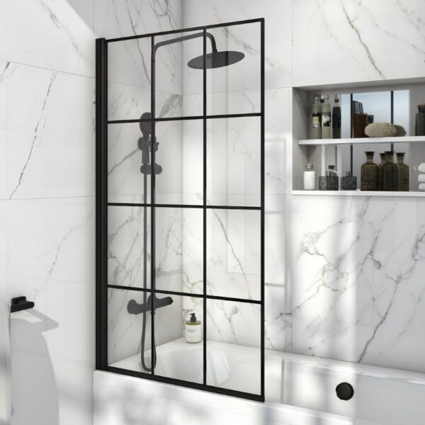 Sognare S6 Grid Square Bath Screen - Matt Black Finish - Reversible