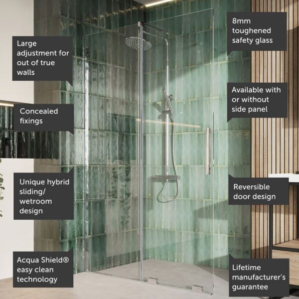 Sognare Momentum 8mm Sliding Shower Door For Wetrooms & Large Trays – Chrome - Image 3