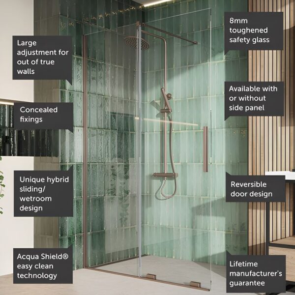 Sognare Momentum 8mm Sliding Shower Door For Wetrooms & Large Trays – Brushed Bronze - Image 4